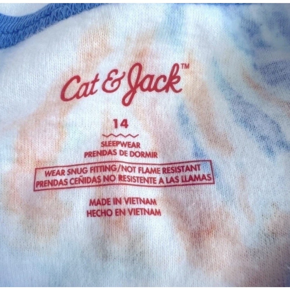 Cat & Jack Boy's 2pc Tie-Dye Sleeper Pajama Set Size 14 Whit, Blue & Orange - Picture 4 of 5